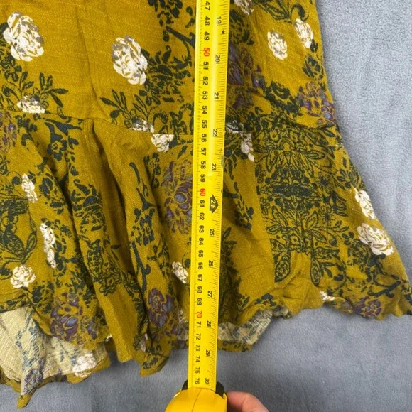 Free People Mustard Yellow Floral V-Back Long Sleeve Ruffle Mini Dress Small - Picture 2 of 6
